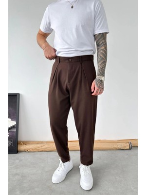 HAFKA Kahverengi Basic Boyfriend Kumaş Pantolon
