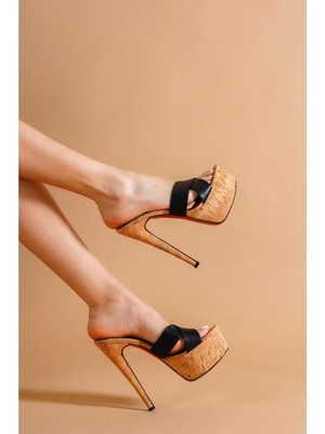 Ayakkabı Ateşi Mantara Siyah Cilt Kadın Ince Platform Ayakkabı Oscar