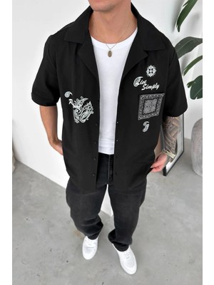 HAFKA Siyah Premium Tasarım Detaylı Oversize Gömlek