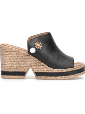 Mammamia D26YT-6115 Kadın Hakiki Deri Dolgu Topuk Terlik Siyah