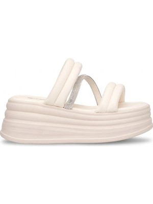 Ayakkabı Fuarı Elit HML7028 Kadın Taşlı Düz Terlik Bej