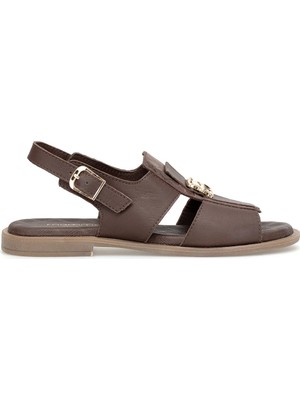 Mammamia D26YS-2780 Kadın Hakiki Deri Düz Sandalet Kahverengi