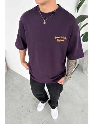 HAFKA Mor Forever Nakışlı Premium Oversize Tişört