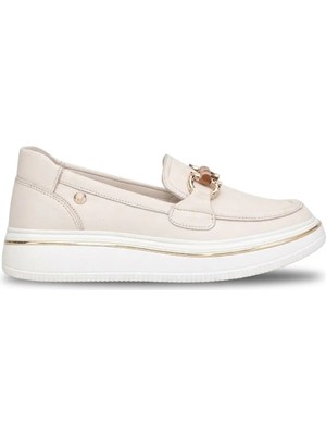 Mammamia D26YA-3960 Kadın Hakiki Deri Casual Ayakkabı Krem