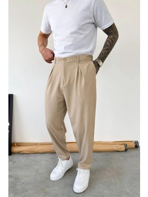 HAFKA Bej Basic Boyfriend Kumaş Pantolon