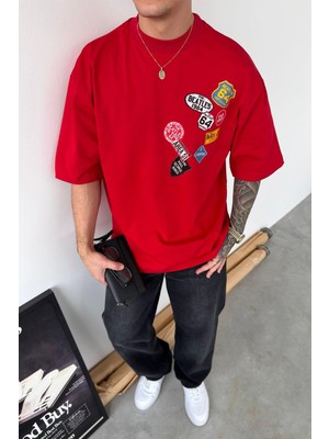 HAFKA Kırmızı Rock Memories Baskılı Premium Oversize Tişört