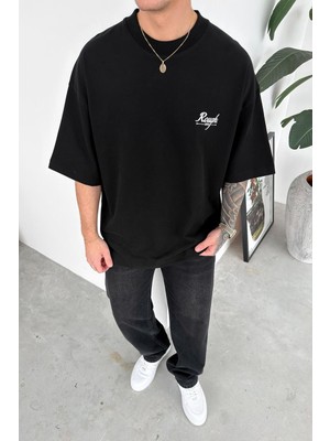 HAFKA Siyah Rgh Sırt Baskılı Premium Oversize Tişört