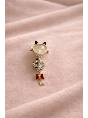 Ascera Kedi Figürlü Taşlı Broş – Şık Tasarım