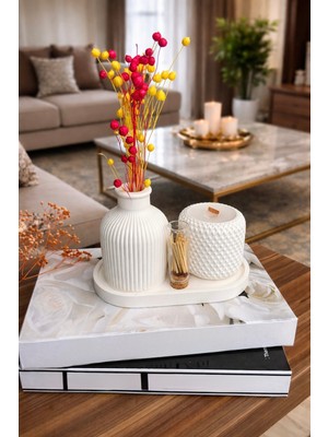 Yasmella Home Beyaz Stantlı Mumluk ve Vazo (Çiçekler Dahil Değildir.)