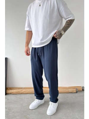 HAFKA Lacivert Modal Kumaş Baggy Pantolon