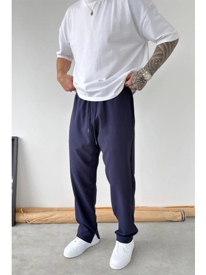 HAFKA Lacivert Paçası Fermuarlı Baggy Pantolon