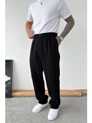 HAFKA Siyah Premium Baggy Keten Pantolon