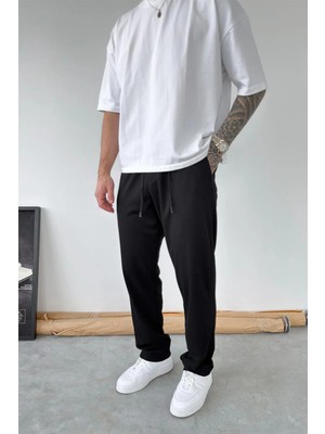 HAFKA Siyah Fitilli Basic Relaxed Pantolon