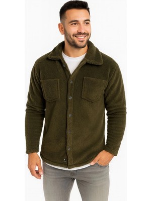 Pileli Store Pelüş Polar Hırka Gömlek - Haki