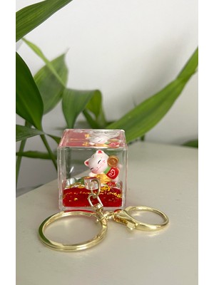 Miamantra Feng Shui Şans ve Bereket Kedisi Figürlü Sulu Anahtarlık / Çanta Süsü Patili Kedi Model 2(Maneki Neko)