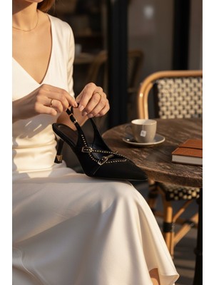 Enoch Kadın Sivri Burun Toka Detaylı Ince Yüksek Topuklu Arkası Açık Stiletto