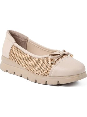 Mammamia 7675 Hakiki Deri Günlük Kadın Ayakkabı-Bej