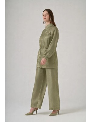 Nuss 1032 Bel Büzgülü Fermuarlı Pantolonlu Takım - Küf