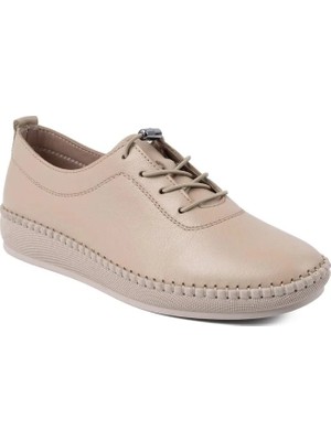 Beety 222-1028 Hakiki Deri Günlük Kadın Ayakkabı-Bej