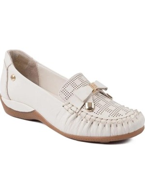 Mammamia 3830 Hakiki Deri Günlük Kadın Ayakkabı-Krem