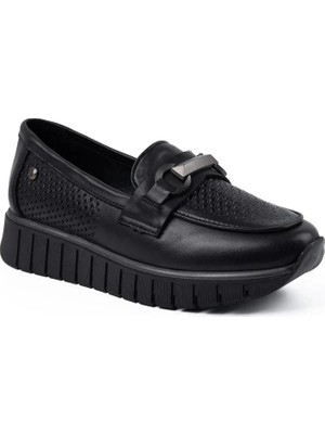 Mammamia 3935 Hakiki Deri Günlük Kadın Ayakkabı-Siyah