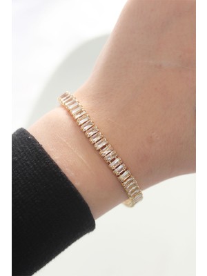 Pileli Store Pirinç Zirkon Taşlı Gold Renk Su Yolu Bileklik