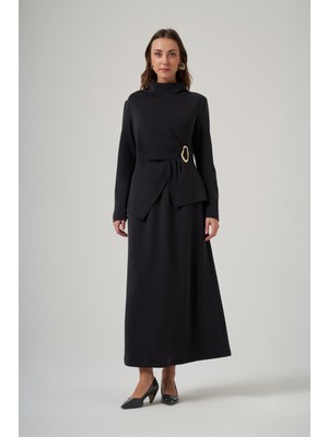 Nuss 1080 Gold Tokalı Drapeli Uzun Etekli Takım - Siyah