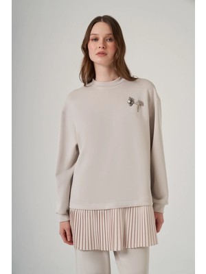 Nuss 1079 Piliseli Tunik Pantolonlu Takım - Taş