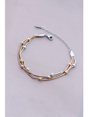 Pileli Store 316L Kararmaz Çelik Gümüş Renk Top Zincirli Kadın Bileklik