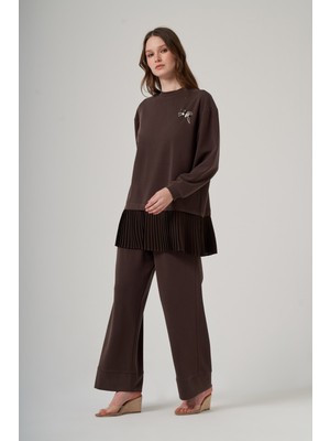 Nuss 1079 Piliseli Tunik Pantolonlu Takım - Kahve