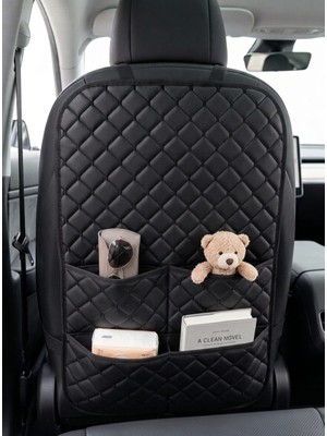 Araba Koltuk Arkası Koruyucu Düzenleyici Organizer Siyah (Tekli) - Tablet Bölmeli, Kapitoneli