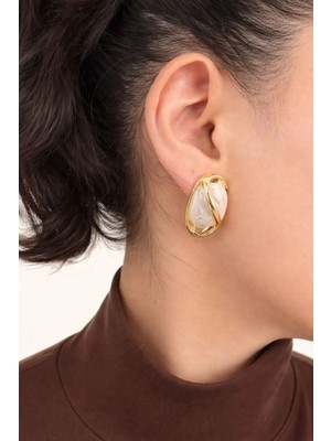 Ascera Beyaz Kristal Taşlı 316L Çelik Küpe – Altın Renk Kararmayan Modern Kadın Küpesi