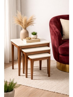 Fami Home | Porto 3’lü Iç Içe Ahşap Ayaklı Modern Zigon Sehpa