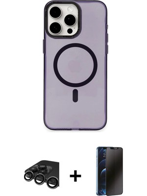 BUTİMAR'S iPhone 15 Pro Eksen Işık Prime - Siyah 3D Antistatik Hayalet Cam Ekran Koruyucu + Titanyum Gri Raze Metal Kamera Lens