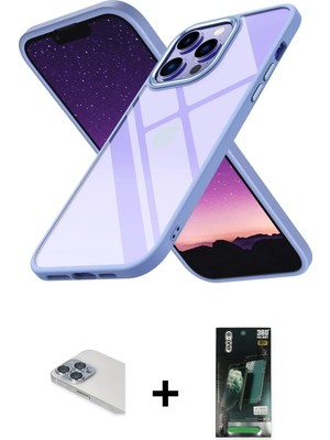 BUTİMAR'S iPhone 13 Pro Max Nova Işık Serisi - Şeffaf 360 Full Body Arka Koruyucu + Sierra Blue Pers Alüminyum Kamera Lens