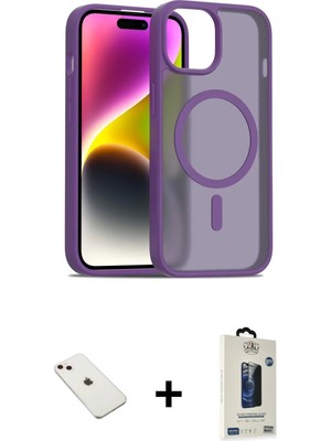 BUTİMAR'S iPhone 14 Siluet Minimal Prime - Siyah Bilvis Hayalet Cam Ekran Koruyucu + Pembe Diamond Kamera Lens