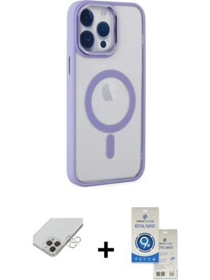 BUTİMAR'S iPhone 14 Pro Max Yankı Işık Özel Seri - Şeffaf Royal Nano Ekran Koruyucu + Gold Band Metal Kamera Lens