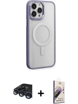 BUTİMAR'S iPhone 15 Pro Max Yankı Işık Özel Seri - Siyah Bilvis 3D Mat Cam Ekran Koruyucu + Lacivert Raze Metal Kamera Lens