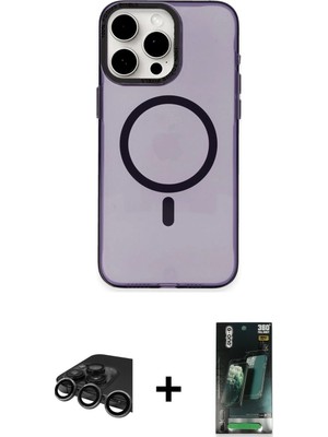 BUTİMAR'S iPhone 15 Pro Max Eksen Işık Prime - Siyah 360 Mat Full Body Arka Koruyucu + Titanyum Gri Raze Metal Kamera Lens