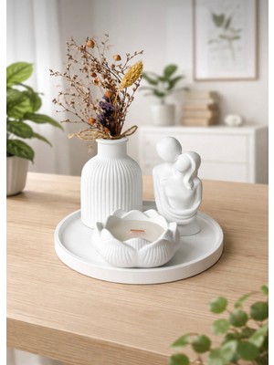 Yasmella Home Dekoratif Sevgili Figür + Lotus Mumluk Seti