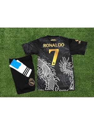 R.e.a.l Madrid 2023/24 Dragon (Ejderha) Desenli Cristiano Ronaldo Çocuk Forması 3'lü Set (Black)