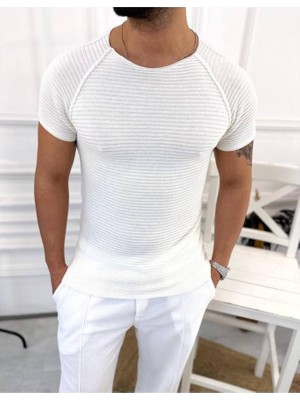 Elku Moda Slim Fit Örme Triko Tişört Nefes Alabilen Terletmez T-Shirt Dar Kesim