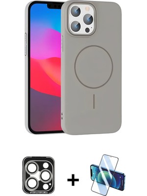 BUTİMAR'S iPhone 15 Pro Max Siluet Doku Özel Seri - Siyah 3D Antistatik Cam Ekran Koruyucu + Gümüş Pvd Metal Kamera Lens