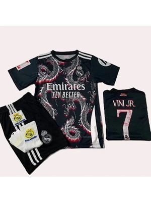 R.madridd 2024/25 Yeni Sezon Vini Jr Konsept Çocuk Forması 4'lü Set (Armalı-Red-Black)