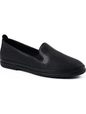 Mammamia 7145 Hakiki Deri Günlük Kadın Babet-Siyah