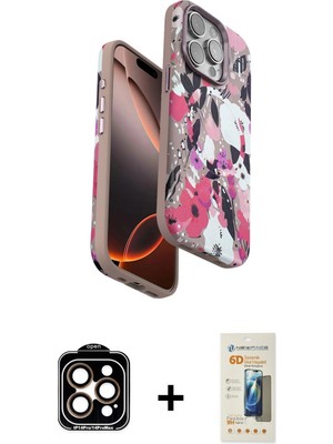 BUTİMAR'S iPhone 14 Pro Max Siluet Doku - Siyah 6d Mat Seramik Hayalet Nano Ekran Koruyucu + Turuncu Pvd Metal Kamera Lens