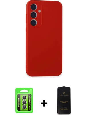 BUTİMAR'S Galaxy A15 4g Kozmos Yansıma Özel Seri - Siyah 6d Antistatik Mat Seramik Hayalet Nano Ekran Koruyucu + Gümüş Raze Metal Kamera Lens