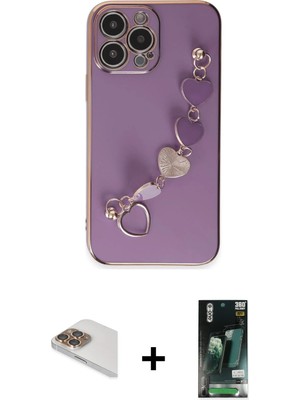 BUTİMAR'S iPhone 13 Pro Max Nova Işık Prime - Şeffaf 360 Full Body Arka Koruyucu + Gold Pers Alüminyum Kamera Lens