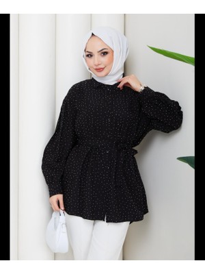 Moda Neva Kadın Taş Detaylı Bağlamalı Tunik Gömlek