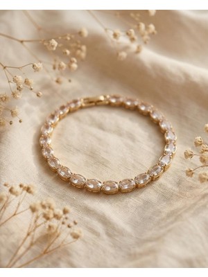 Mervan Takı Şampanya Taşlı Çelik Su Yolu Bileklik – Altın Renk